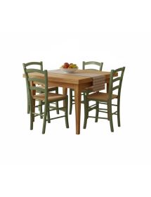 Set tavolo quadrato a libro noce chiaro 90x90 100x100 allungabile con 4 sedie verdi