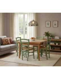 Set tavolo quadrato a libro noce chiaro 90x90 100x100 allungabile con 4 sedie verdi