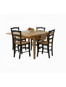 Set tavolo quadrato a libro noce chiaro 90x90 100x100 allungabile con 4 sedie nere