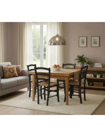 Set tavolo quadrato a libro noce chiaro 90x90 100x100 allungabile con 4 sedie nere