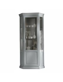 VETRINA ANGOLO SHABBY IN LEGNO MASSELLO 1 PORTA LACCATO BIANCO L.75 P.75 H.215