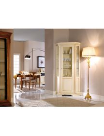 MOBILI 2G - VETRINA ANGOLO SHABBY IN LEGNO MASSELLO 1 PORTA AVORIO/ARGENTO L.76 P.76 H.215