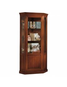 VETRINA ANGOLO IN LEGNO MASSELLO 1 PORTA TINTA NOCE L.75 P.75 H.215