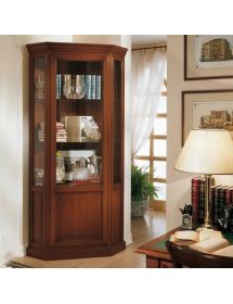 VETRINA ANGOLO IN LEGNO MASSELLO 1 PORTA TINTA NOCE L.75 P.75 H.215