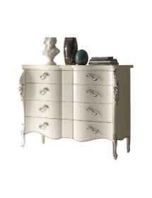 CASSETTIERA SAGOMATA 4 CASSETTI IN LEGNO BIANCO ARGENTO L.137 P.57 H.110