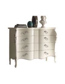 CASSETTIERA SAGOMATA 4 CASSETTI IN LEGNO BIANCO ARGENTO L.137 P.57 H.110