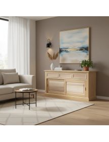 Madia credenza 2 ante scorrevoli 3 cassetti legno grezzo 157x53x80