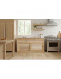 Madia credenza 2 ante scorrevoli 3 cassetti legno grezzo 157x53x80