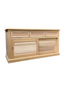 Madia credenza 2 ante scorrevoli 3 cassetti legno grezzo 157x53x80