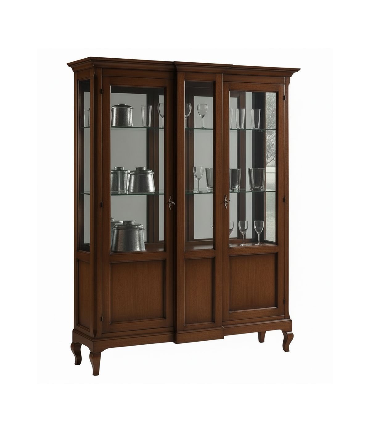 MOBILI 2G - VETRINA 2 ANTE LEGNO ARTE POVERA NOCE 163X46X208 VISTA FRONTALE