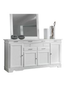 MADIA CREDENZA IN LEGNO MASSELLO 4 PORTE LACCATO BIANCO L.222 P.52 H.108