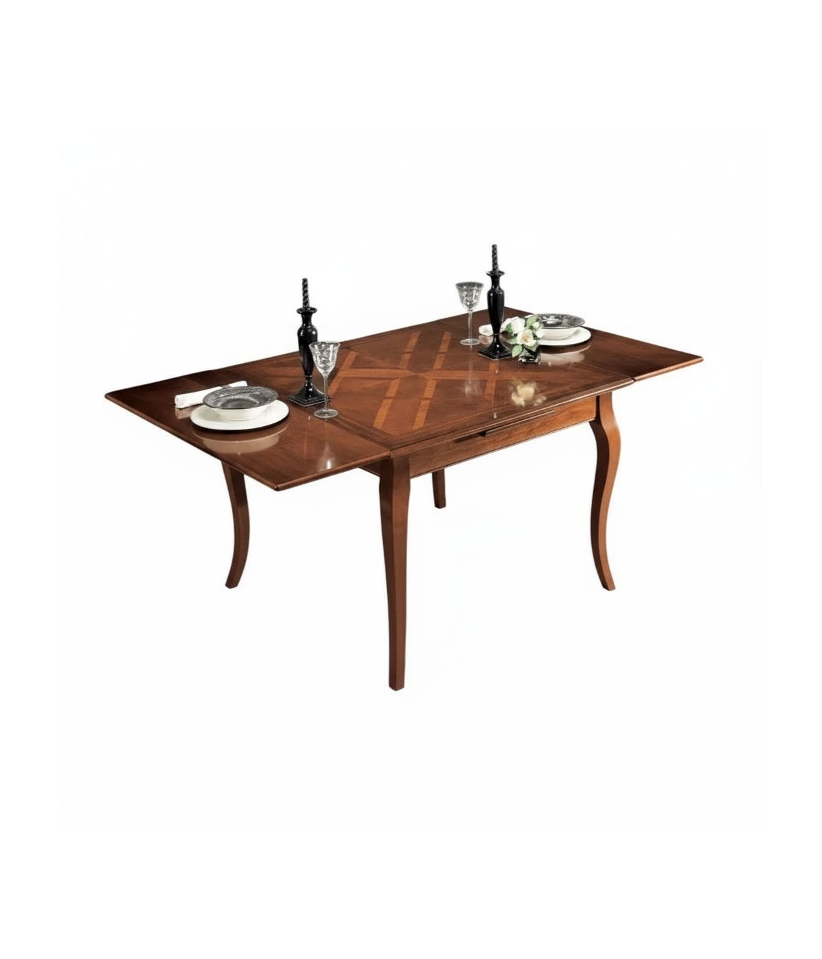 MOBILI 2G - TAVOLO RETTANGOLARE INTARSIO LEGNO TINTA NOCE 170X90x80 vista laterale