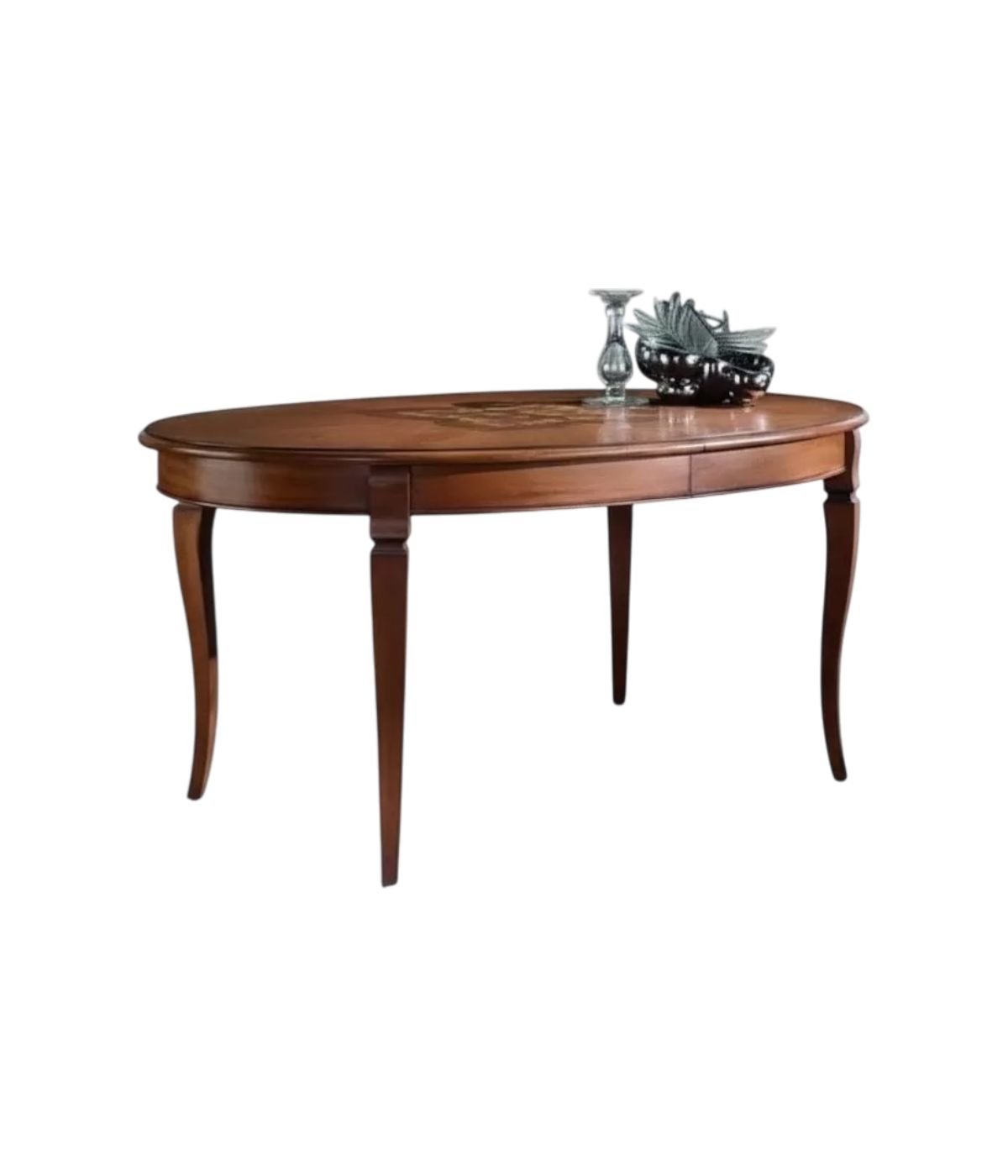 MOBILI 2G - Tavolo ovale allungabile Classico Legno Intarsio Tinta Noce 160x110x77