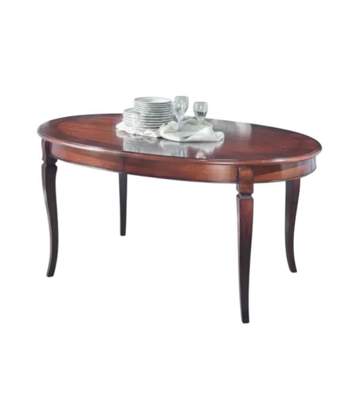 MOBILI 2G - Tavolo ovale allungabile Classico Legno Intarsio Tinta Noce 160x110x77 vista frontale