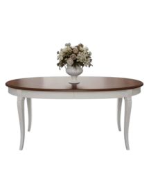 MOBILI 2G - Tavolo ovale allungabile Classico Legno Intarsio shabby bicolore 160x110x77 vista laterale