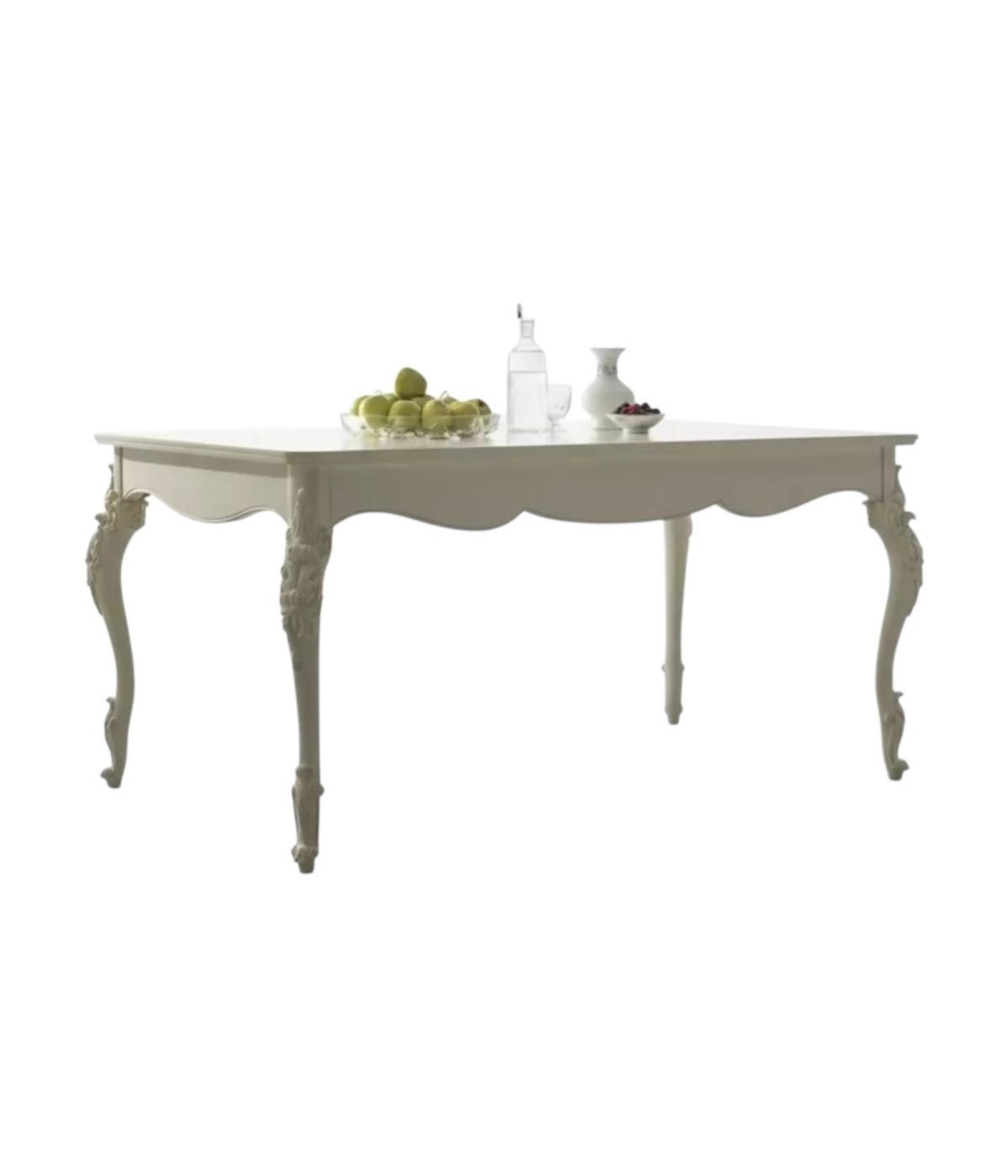 MOBILI 2G - TAVOLO ALLUNGABILE CLASSICO GAMBA INTAGLIATA BIANCO L.161 P.101 H.81