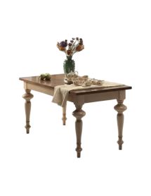 TAVOLO SHABBY ALLUNGABILE GAMBA TORNITA IN LEGNO AVORIO/NOCE L.180 P.90 H.80