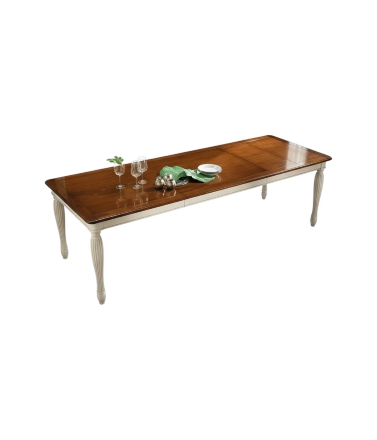 MOBILI 2G - TAVOLO SHABBY ALLUNGABILE GAMBA TORNITA IN LEGNO BIANCO/NOCE L.200 P.100 H.80