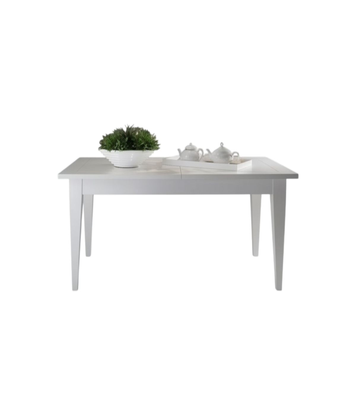 MOBILI 2G - TAVOLO SHABBY ALLUNGABILE GAMBA A SPILLO LEGNO MASSELLO BIANCO L.160 P.90 H.80