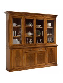 CRISTALLIERA IN LEGNO 8 PORTE 1 CASSETTO CON INTARSIO FINITURA BASSANO MISURE L.220 P.49 H.222