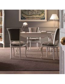 SEDIA INTAGLIATA IN LEGNO IMBOTTITA BIANCO ORO ARGENTO