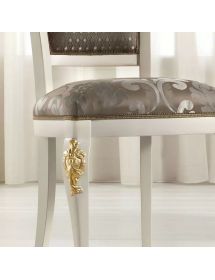 SEDIA INTAGLIATA IN LEGNO IMBOTTITA BIANCO ORO ARGENTO