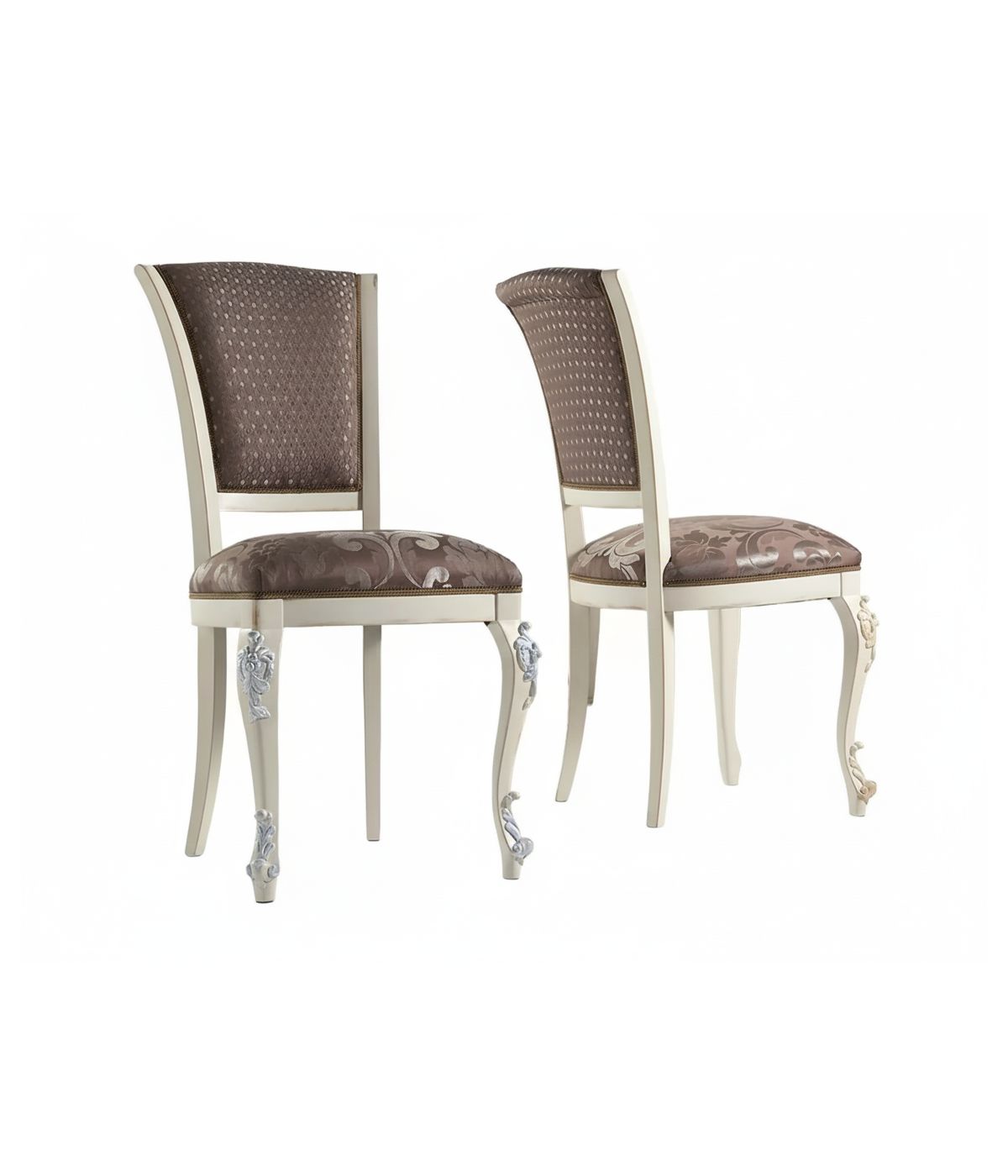 SEDIA INTAGLIATA IN LEGNO IMBOTTITA BIANCO ORO ARGENTO