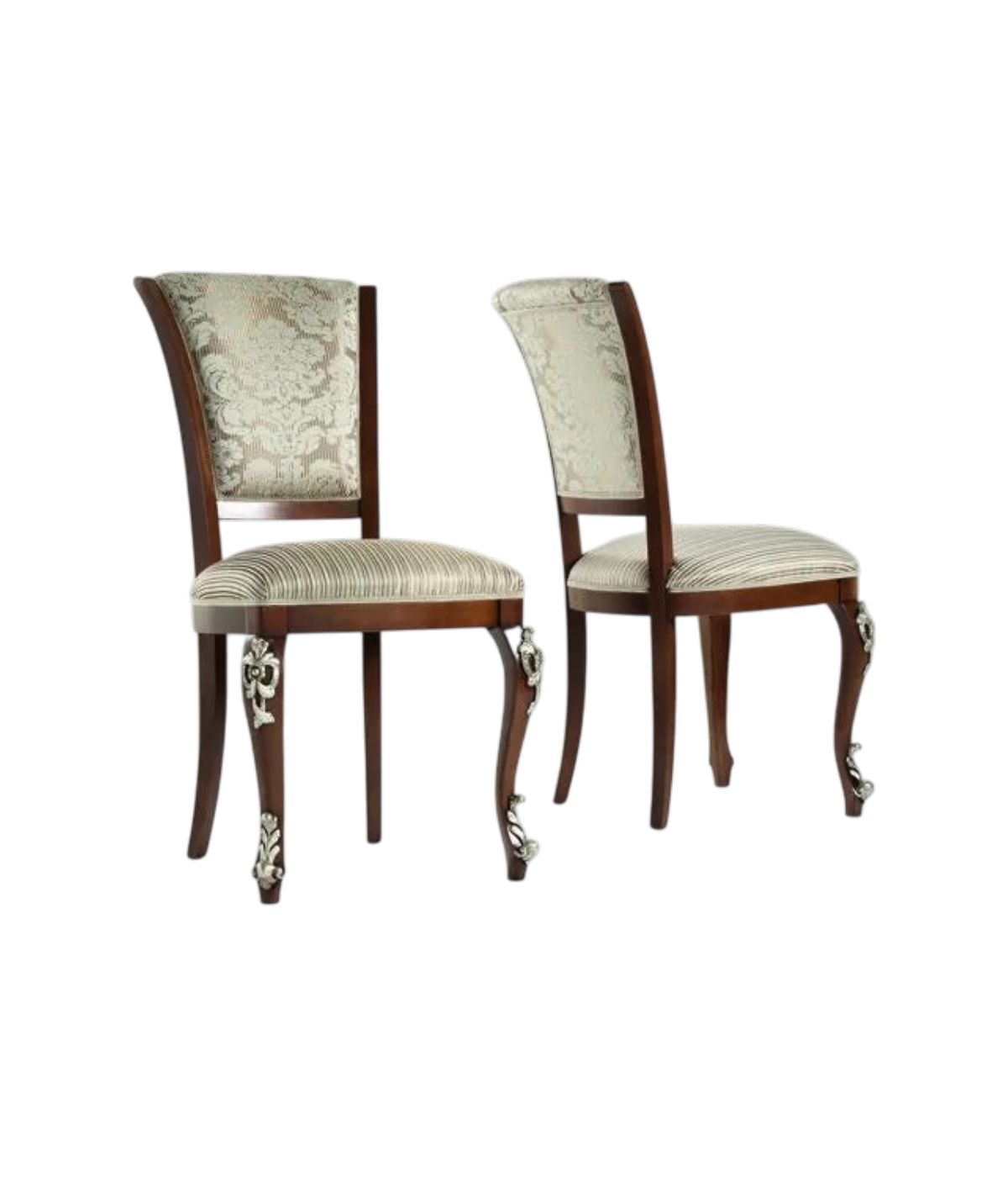 SEDIA INTAGLIATA IN LEGNO IMBOTTITO TINTA NOCE ORO ARGENTO