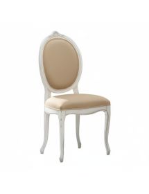 Sedia classica ovalina imbottita legno bianco shabby 49x55x104