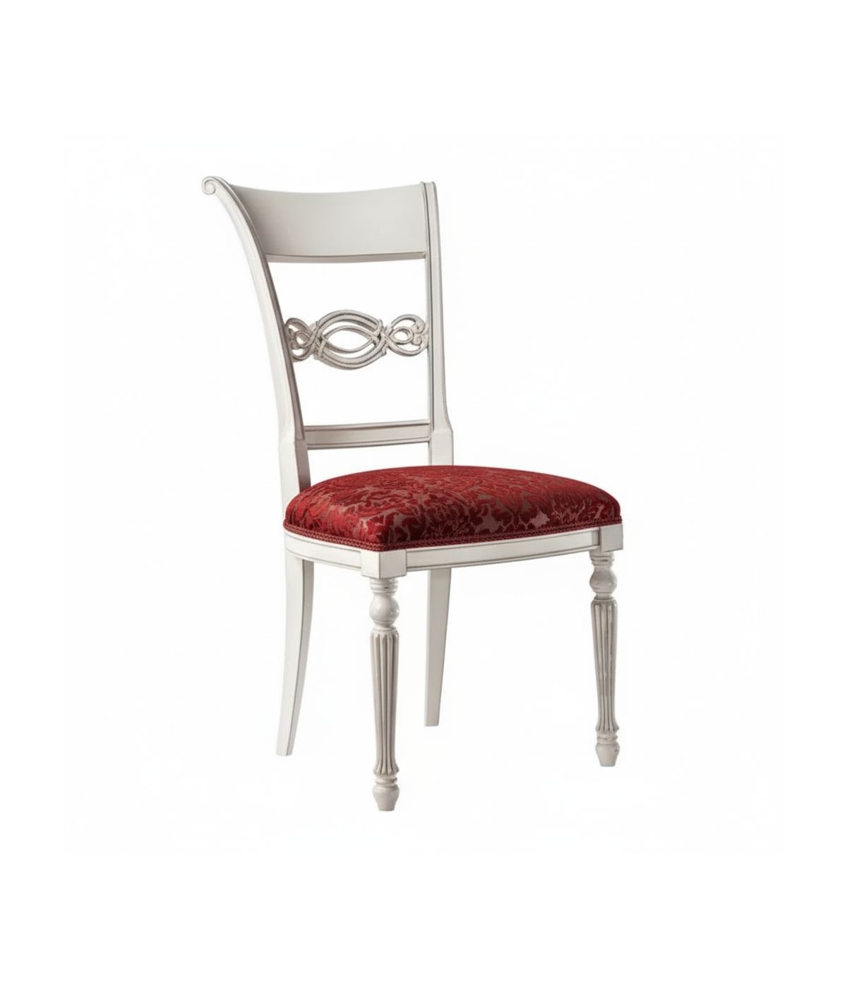 MOBILI 2G - Sedia classica imbottita tessuto shabby bianco 51x64x99 vista frontale