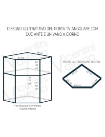 Porta tv legno 2 ante shabby bianco anticato decoro filo ocra 72X63X80