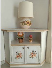 Porta tv legno 2 ante shabby bianco anticato decoro filo ocra 72X63X80