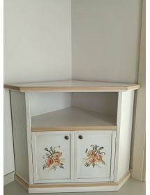 Porta tv legno 2 ante shabby bianco anticato decoro filo ocra 72X63X80