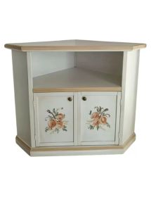 Porta tv legno 2 ante shabby bianco anticato decoro filo ocra 72X63X80