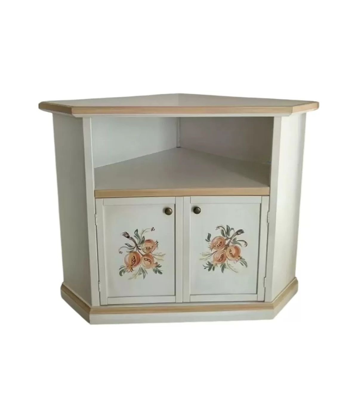 Porta tv legno 2 ante shabby bianco anticato decoro filo ocra 72X63X80