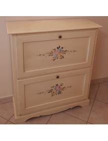 Scarpiera 2 ante ribalta legno shabby avorio anticato decori 79X30X90