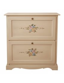 Scarpiera 2 ante ribalta legno shabby avorio anticato decori 79X30X90