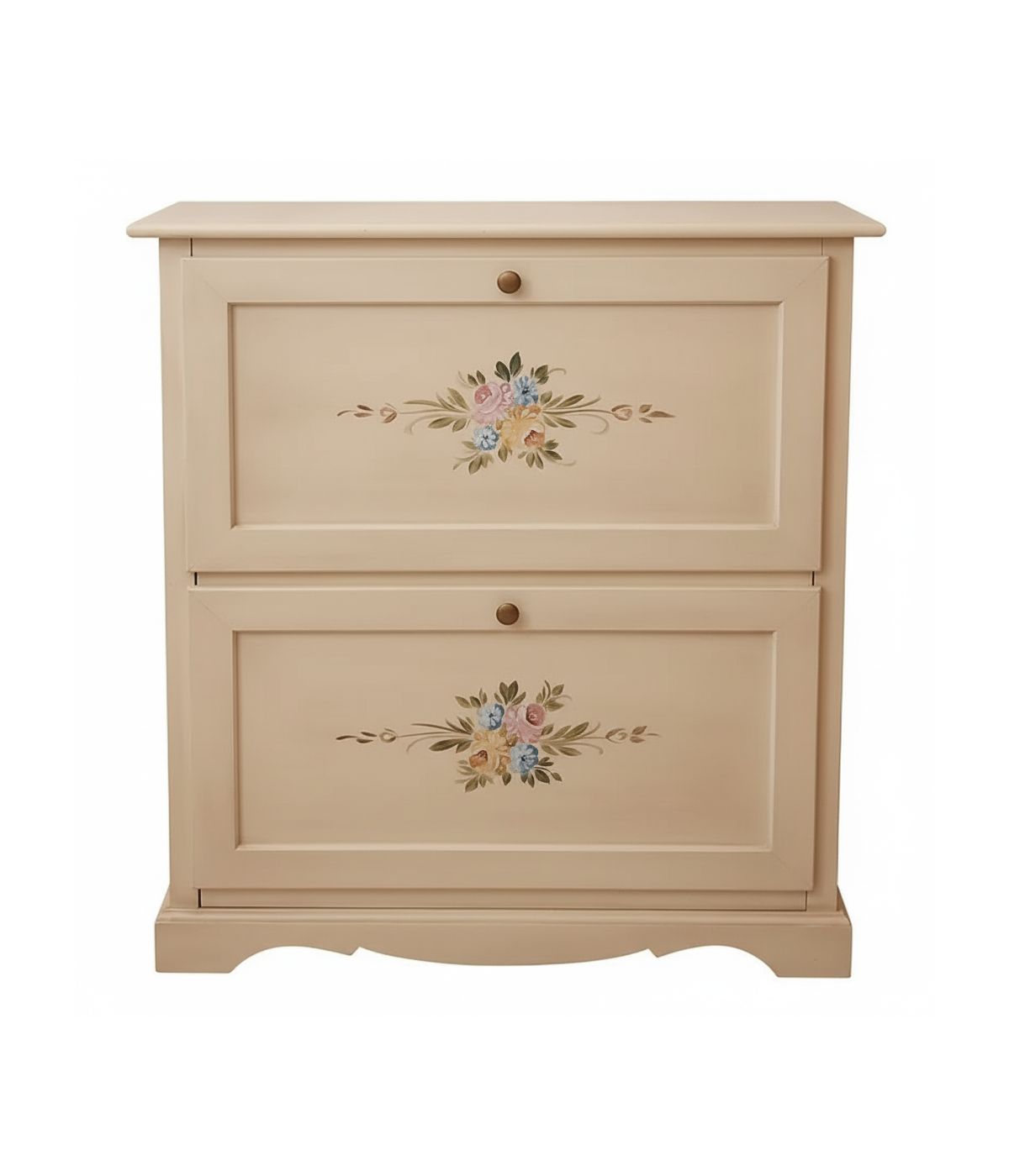 Scarpiera 2 ante ribalta legno shabby avorio anticato decori 79X30X90