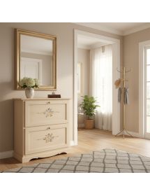 Scarpiera 2 ante ribalta legno shabby avorio anticato decori 79X30X90