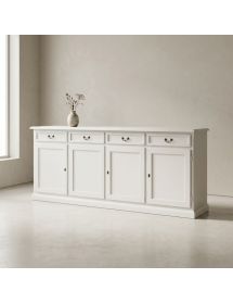Madia credenza arte povera 4 porte legno bianco maniglie 205x42x85