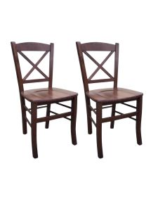 SET 2 SEDIE CROCE LEGNO TINTA NOCE SEDUTA LEGNO (760)