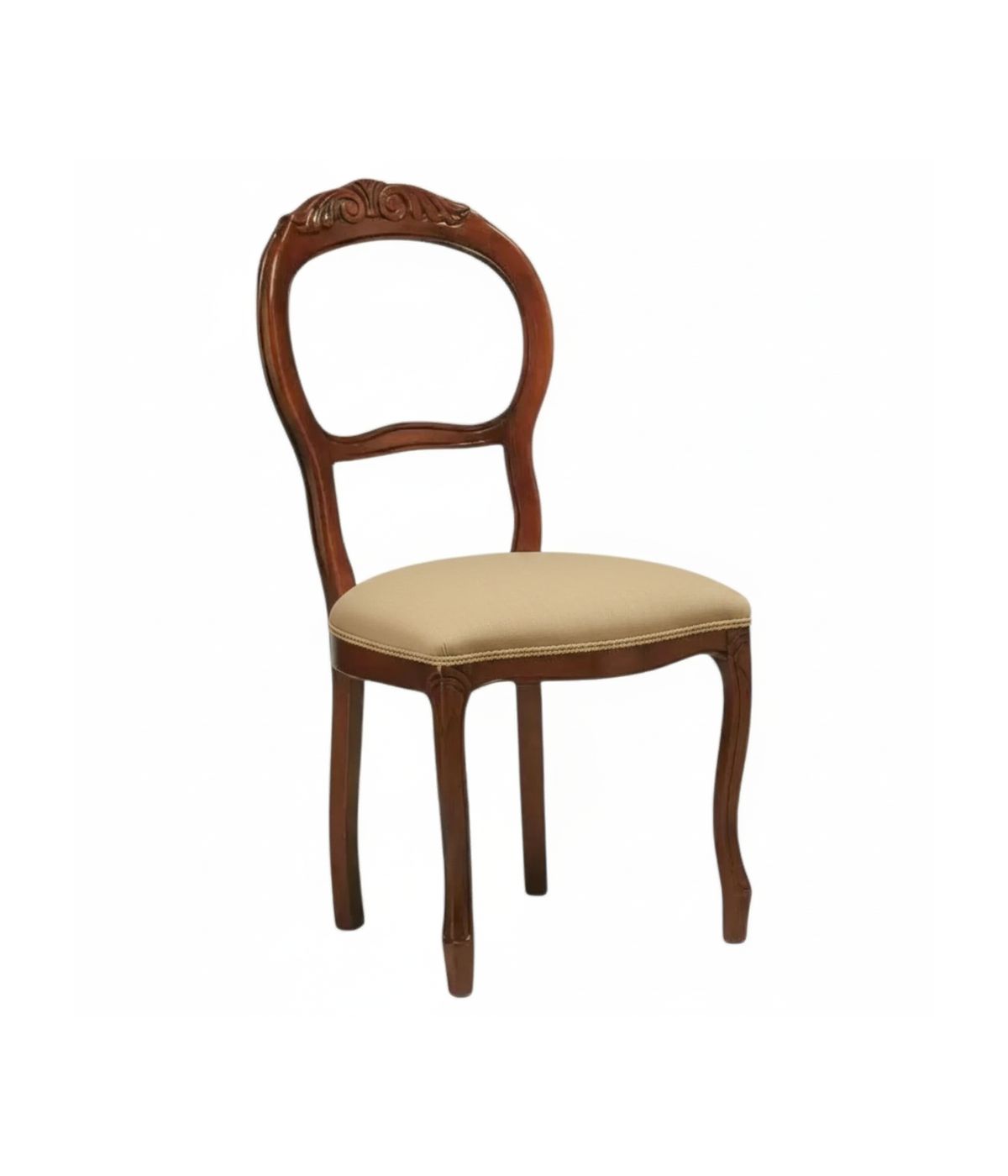 SEDIA IMBOTTITA IN LEGNO MASSELLO INTAGLIATA CON FREGI