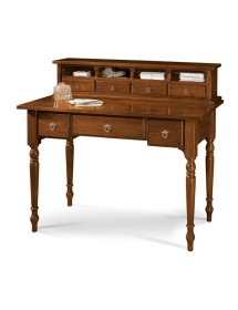 MOBILI 2G - SCRIVANIA 7 CASSETTI IN LEGNO ARTE POVERA TINTA NOCE 120X57X104