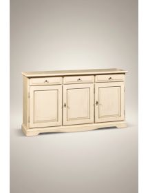 MOBILI 2G - MADIA CREDENZA CLASSICA 3 PORTE IN LEGNO AVORIO PENNELLATO 156x42x85