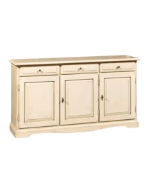 MOBILI 2G - MADIA CREDENZA CLASSICA 3 PORTE IN LEGNO AVORIO PENNELLATO 156x42x85