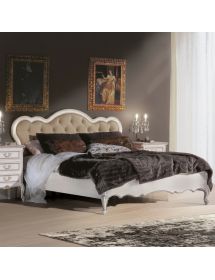 Letto matrimoniale Classico Legno Bianco Argento oro capitonnè 183x202