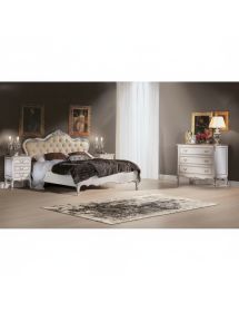 Letto matrimoniale Classico Legno Bianco Argento oro capitonnè 183x202