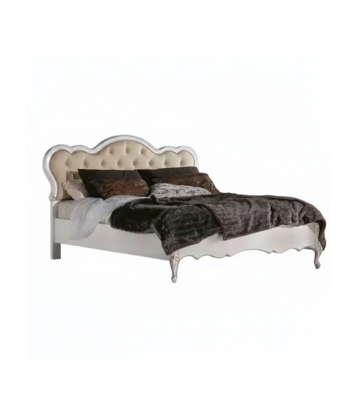 Letto matrimoniale Classico Legno Bianco Argento oro capitonnè 183x202
