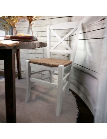 SET 2 SEDIE SHABBY CROCE LEGNO/PAGLIA LACCATO BIANCO (714)