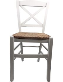 SET 2 SEDIE SHABBY CROCE LEGNO/PAGLIA LACCATO BIANCO (714)